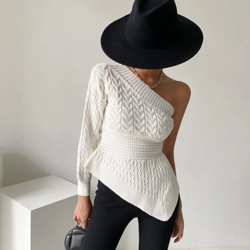 Albertina One Shoulder Cable Knit Sweater