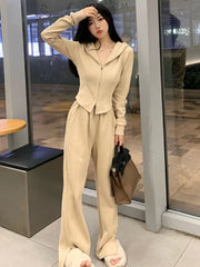 Autumn Y2k Two Piece Tracksuit Women Hoodies Zipper Jacket High Waist Wide Leg Pants Suit Korean Fashion High Street Slim Outfit