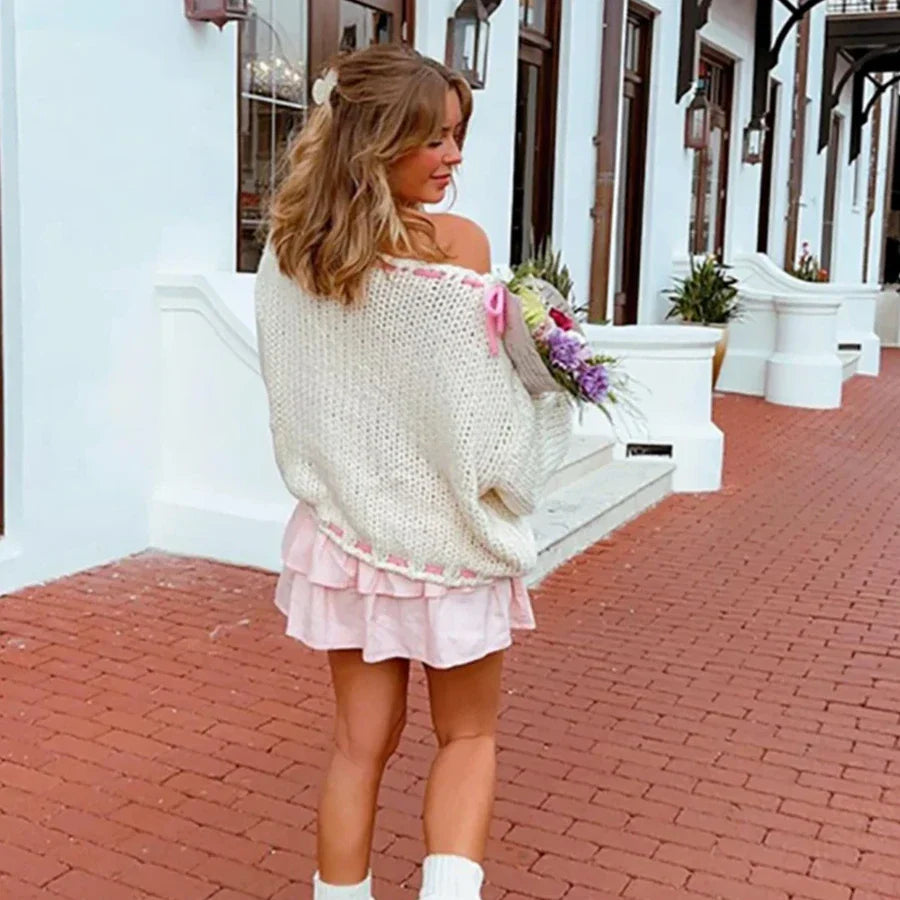 Lucy Pink Bow Trim Sweater