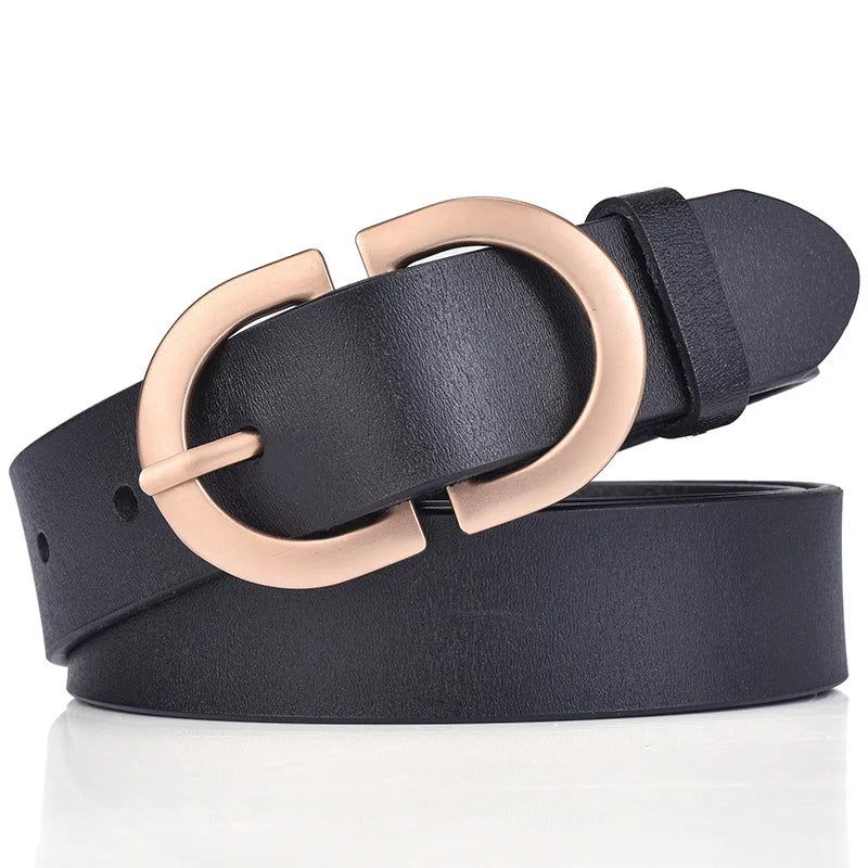 Luxury Designer Metal Needle Buckle High End Genuine Leather Women's New Gold Buckle Cowhide Belt Decoration Jeans Casual Pants