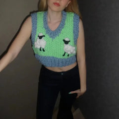 Lorena Handmade Sheep Crop Sweater Vest