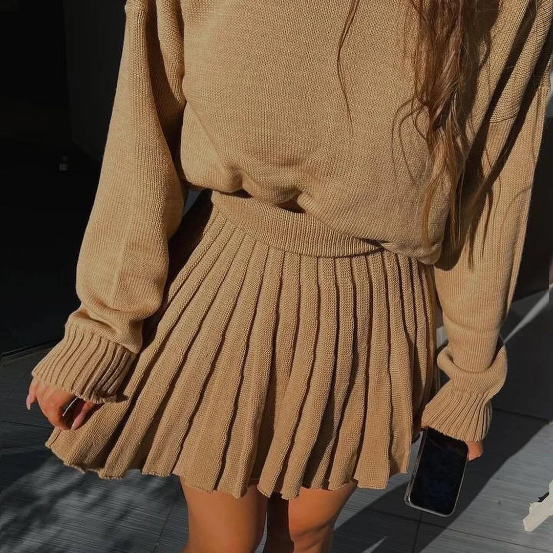 Kyra Turtleneck Sweater and Pleated Mini Skirt Set