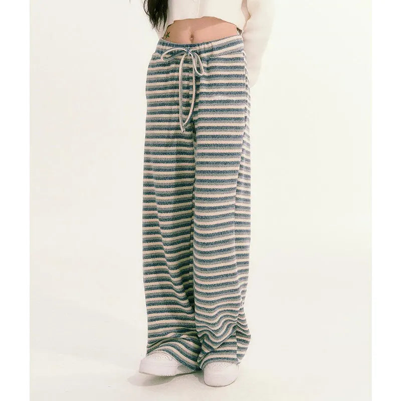 Vintage Striped Pants Women Winter Y2k Harajuku Loose Korean Fashion Straight Trousers Autumn 90s Aesthetic Casual Jogging