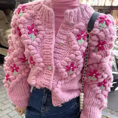 Pamela Flower Applique Chunky Knit Cardigans