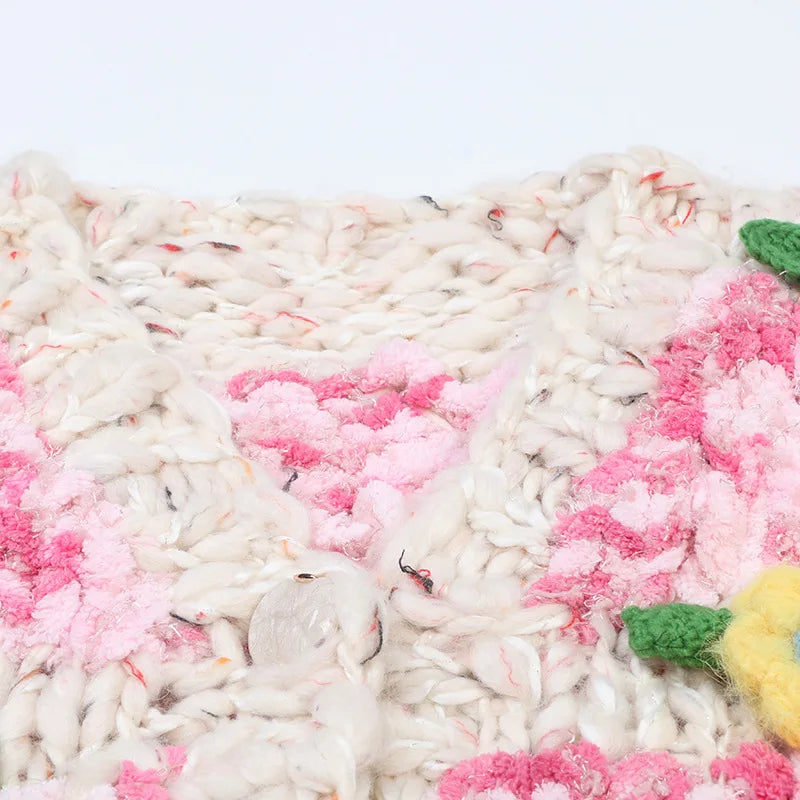 Sweet Floral Hand Crochet Chunky Cardigan