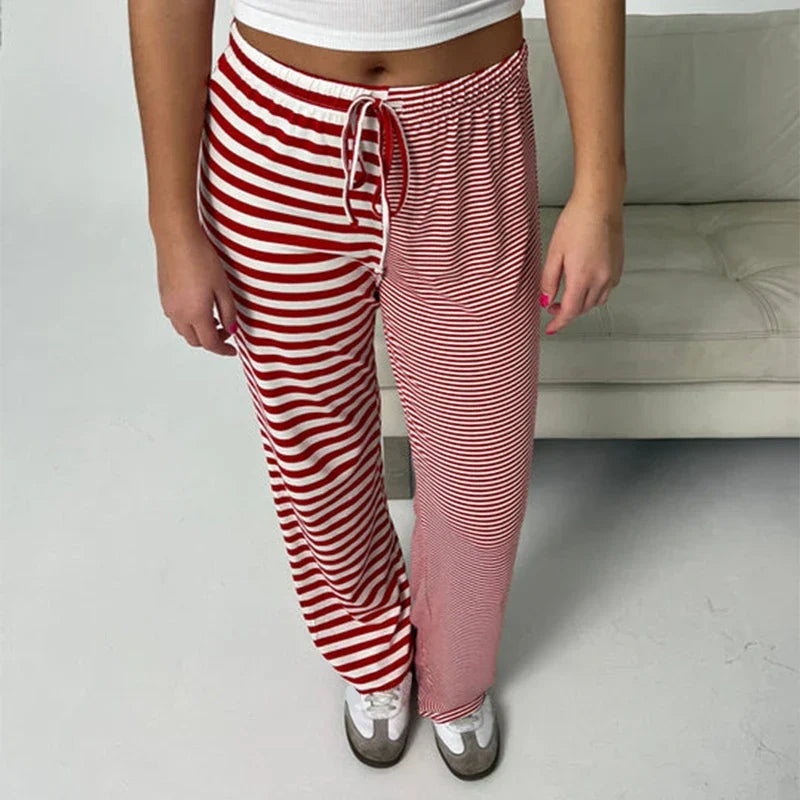 Spring Summer Sweatpants Bottoms Comfy Loungewear Women Casual Loose Pants Vintage Stripe Drawstring Elastic Waist Trousers