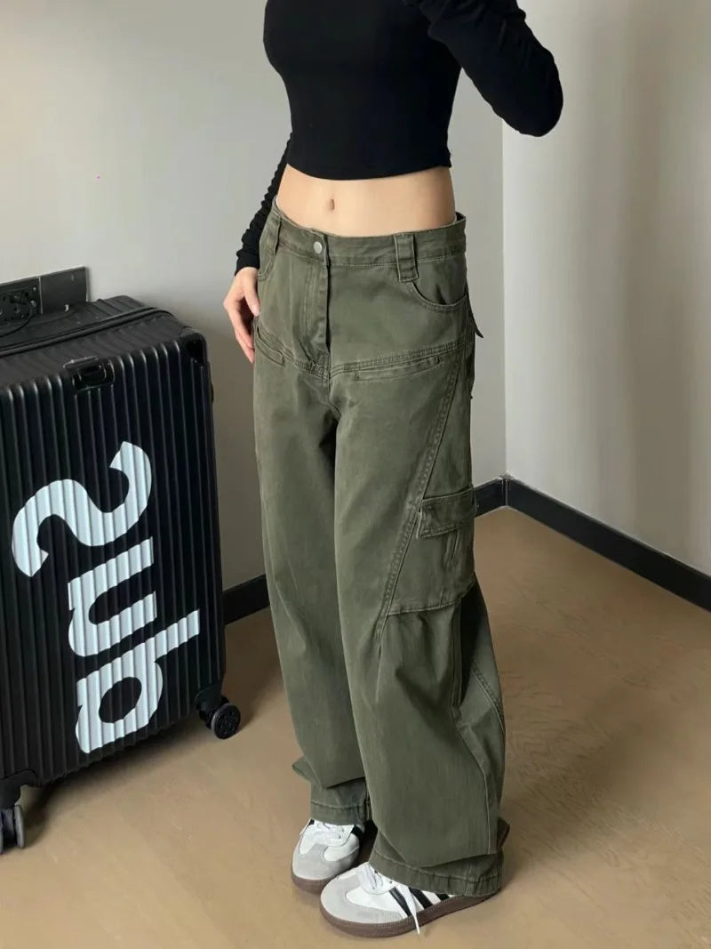 2024 New American Retro Pocket Overalls for Men and Women Street Straight Wide Leg Pants Harajuku Style Hip Hop Casual Trousers