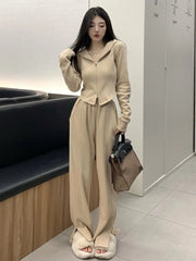 Autumn Y2k Two Piece Tracksuit Women Hoodies Zipper Jacket High Waist Wide Leg Pants Suit Korean Fashion High Street Slim Outfit