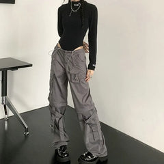 Y2k Gothic Punk Cargo Pants Women Gray Patchwork Streetwear Baddies Baggy Trousers Pocket Korean Fashion Techwear Hippie