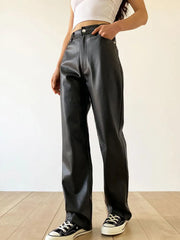 Vintage Women Pu Pants High Waist Black Faux Leather Loose Y2K Trousers Streetwear Female 90S Pants New