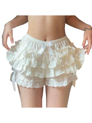 Women s Cozy Lace Trimmed Elastic Waist Pajama Shorts with Bow Detail - Soft Lounge Homewear Short Pants