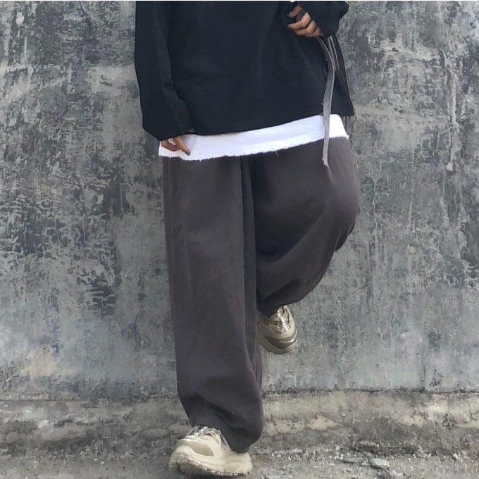 Back to college Casual Pants Women Elastic Waist Harajuku Trousers Tooling Unisex All-Match Wide Leg Baggy Retro Bottoms Students Japanese Style