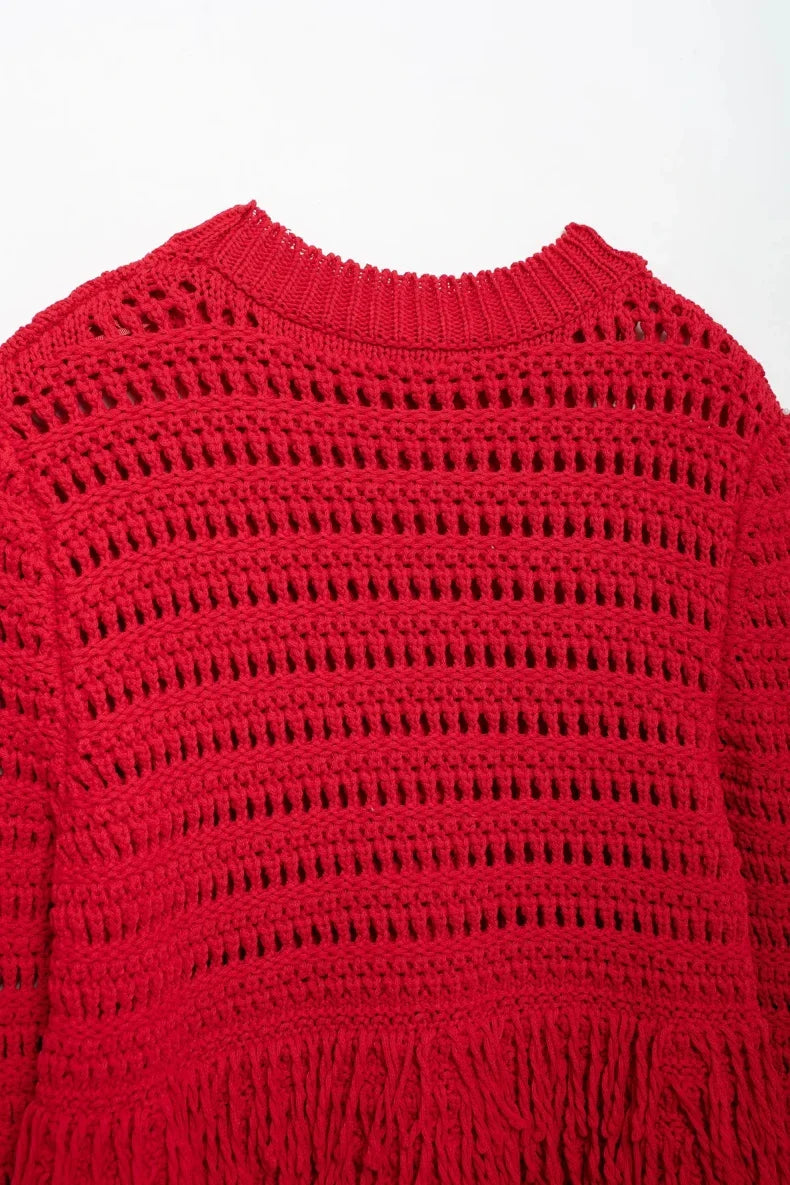 Nova Fringe Trim Red Sweater