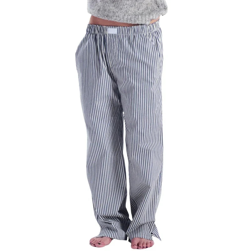 Stripe Print Elastic Loose Lounge Pajamas Trousers with Pockets 90s Vintage Wide Leg Pants Chic Women Fashion Pants Streetwear