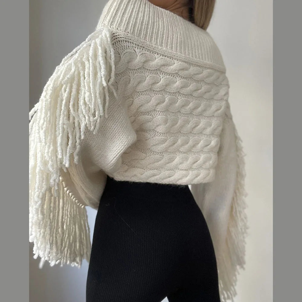 Juliana Tassel Sleeve Cable Knit Sweater