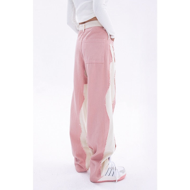 Pink Women's Jeans Wide Leg Pants High Waist Baggy Vintage Straigh Denim Pants Casual Street Hip Hop Fashion Mom Denim Trouser