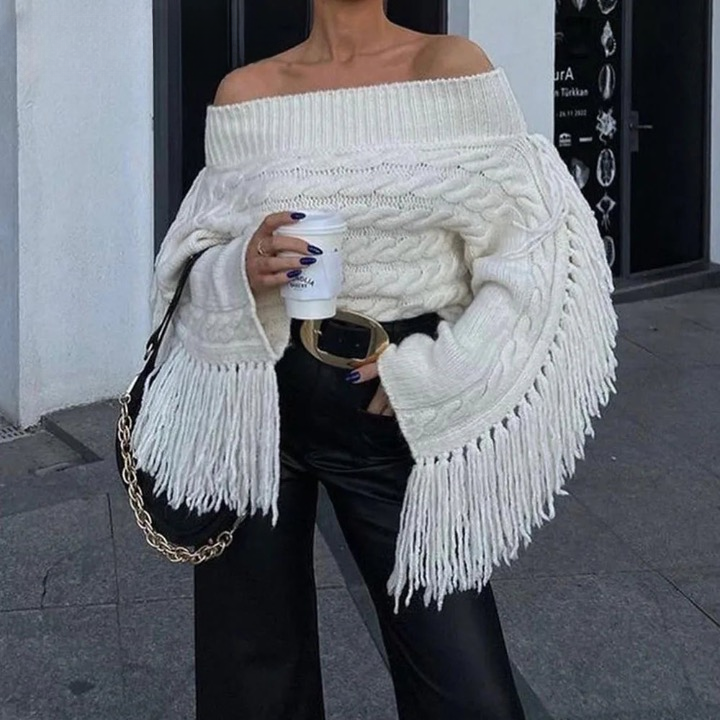 Juliana Tassel Sleeve Cable Knit Sweater