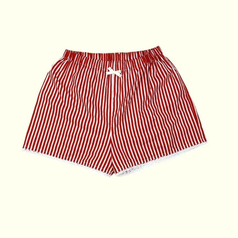 Y2K Print Elastic High Waist Wide Leg Boyshorts Pants Kawaii Lace Trim Shorts 00s Retro Streetwear Loungewear Pajamas Bottom