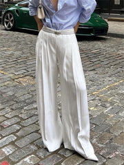 Pleated White Wide Leg Trousers High Waist For Women Patchwork Fashion Loose High Street Trousers Ladies Y2k Pants Autumn