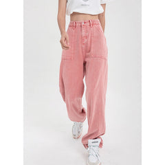 Pink Woman's Jeans High Waist Summer Wide Leg Denim Trouser Baggy Streetwear Chic Design Ladies Vintage Straight Jean Pants