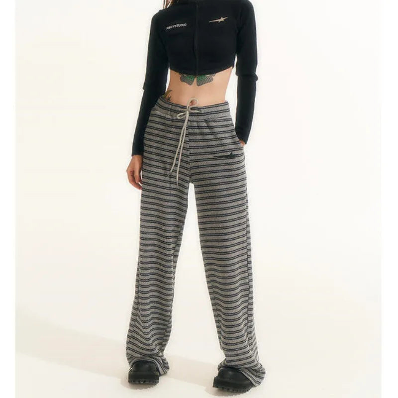 Vintage Striped Pants Women Winter Y2k Harajuku Loose Korean Fashion Straight Trousers Autumn 90s Aesthetic Casual Jogging