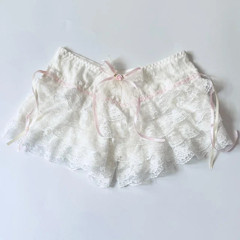 Fairy Preppy Cottage Vintage Y2K Shorts Pants Kawaii Lace Trim Bloomers Japanese Lolita Cute Multi-layers Frilly Pettipants