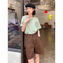 Women's Short Summer High Waist Jeans Baggy Straight Five Points Trousers Streetwear Vintage Mom Denim Wide Leg Short Pants