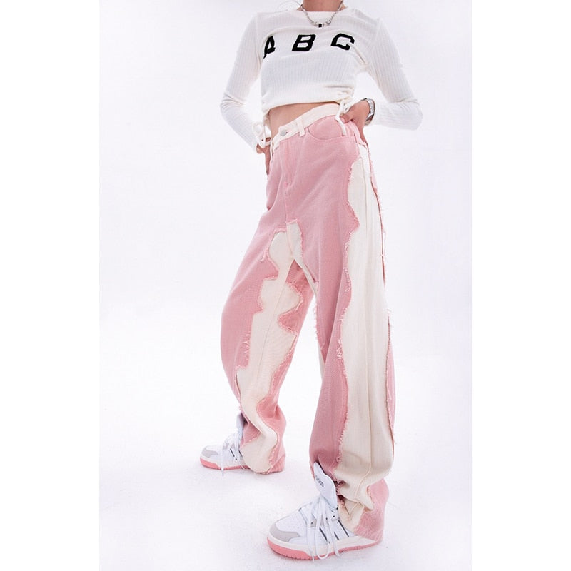 Pink Women's Jeans Wide Leg Pants High Waist Baggy Vintage Straigh Denim Pants Casual Street Hip Hop Fashion Mom Denim Trouser