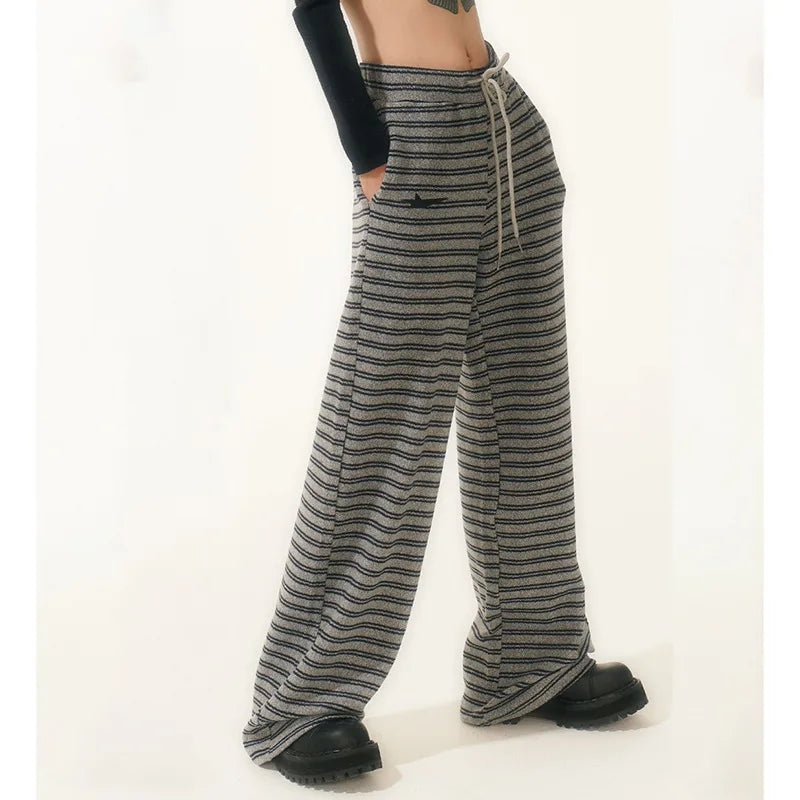 Vintage Striped Pants Women Winter Y2k Harajuku Loose Korean Fashion Straight Trousers Autumn 90s Aesthetic Casual Jogging