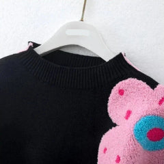 Reese Flower Applique Puff Sleeve Sweater