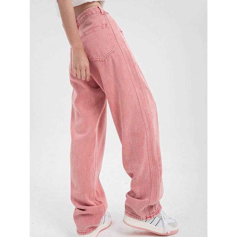 Pink Woman's Jeans High Waist Summer Wide Leg Denim Trouser Baggy Streetwear Chic Design Ladies Vintage Straight Jean Pants