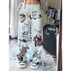 Harajuku Graffiti Women's Sweatpants Gray Kawaii Baggy Korean Fashion Sport Jogger Pants Vintage Cute Trousers Hippie New