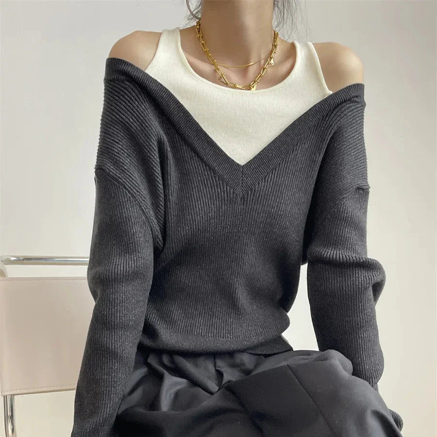 Rael Cut Out Shoulder Colorblock Sweater