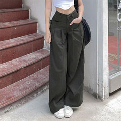 Y2K Woven Jogging Women Pants Casual Streetwear Pockets Cargo Pants Sporty Pockets Loose Woven Drawstring Women Clothing