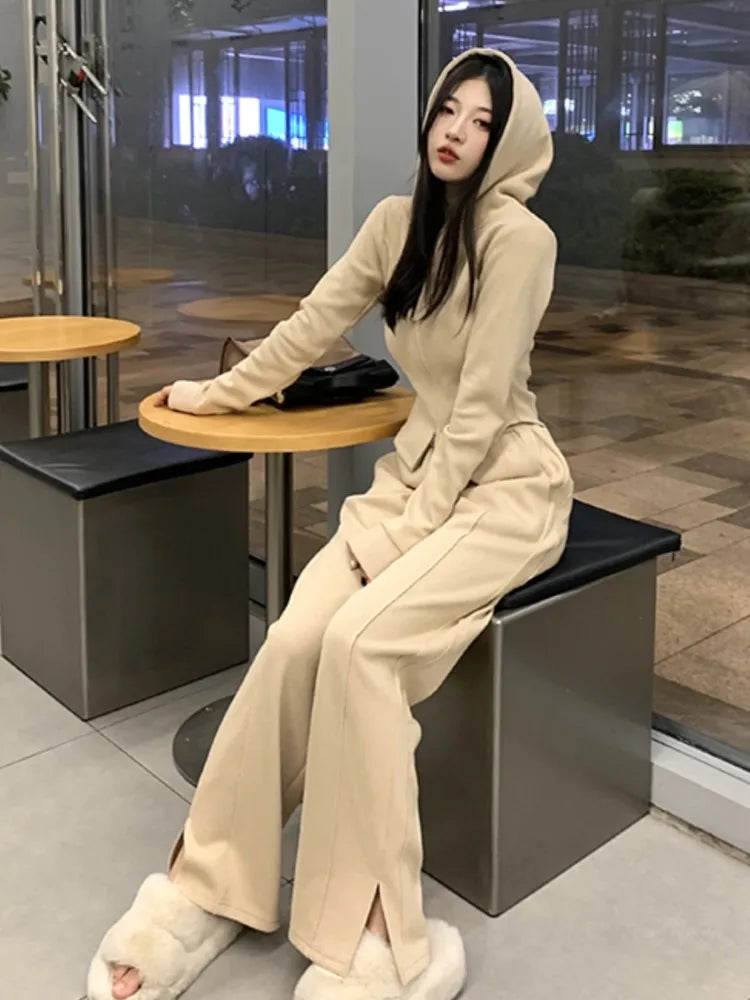 Autumn Y2k Two Piece Tracksuit Women Hoodies Zipper Jacket High Waist Wide Leg Pants Suit Korean Fashion High Street Slim Outfit