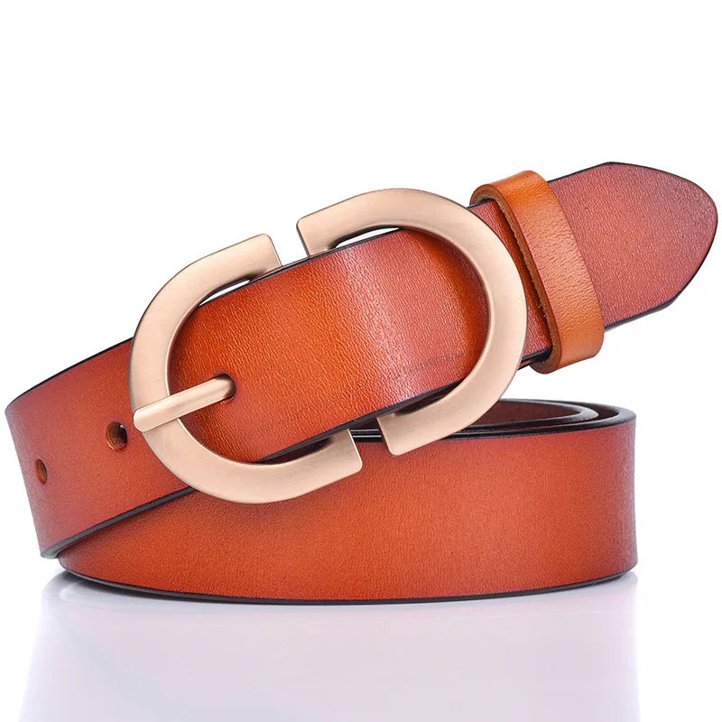 Luxury Designer Metal Needle Buckle High End Genuine Leather Women's New Gold Buckle Cowhide Belt Decoration Jeans Casual Pants