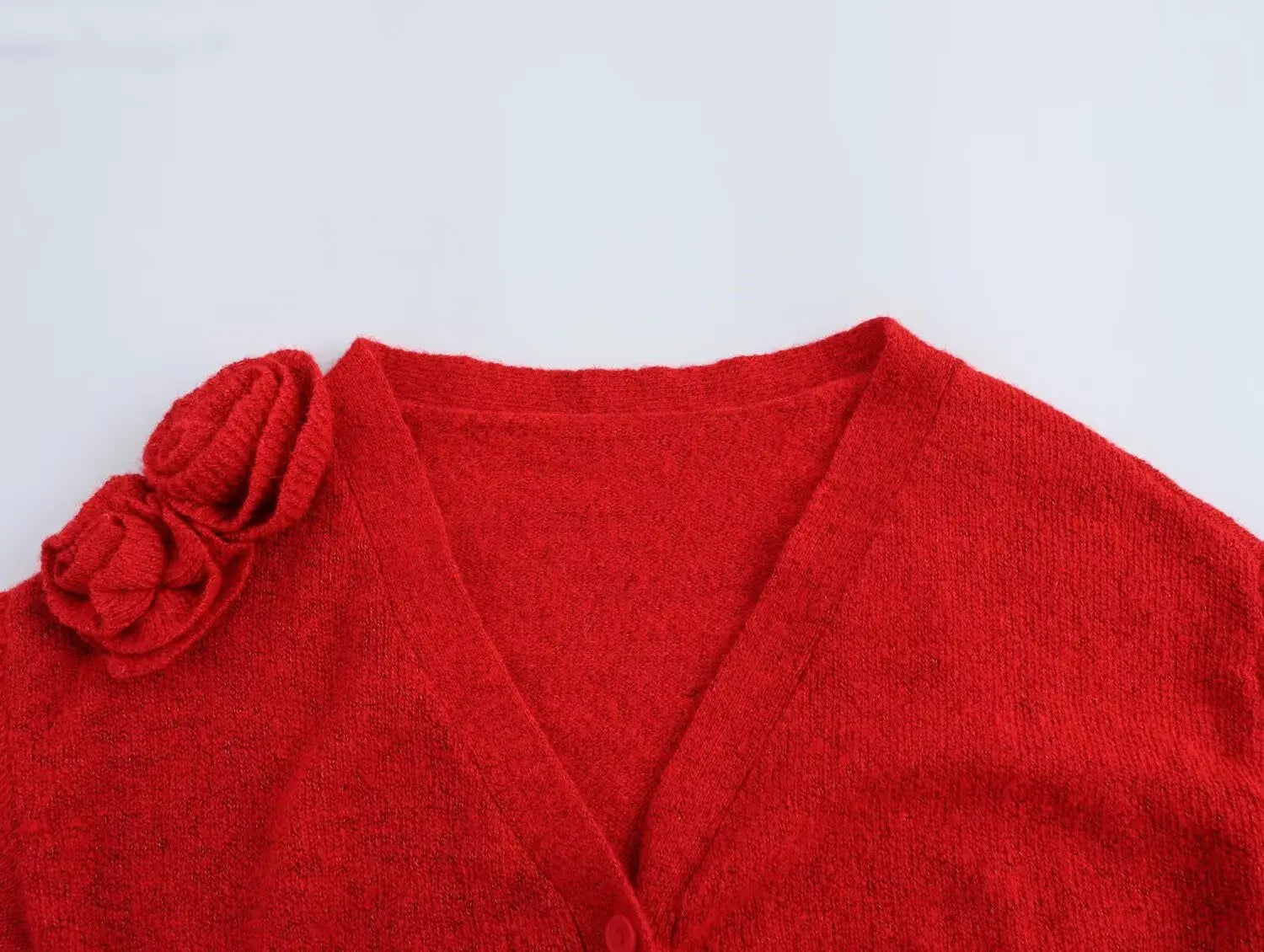 Terra Flower Applique Red Cropped Cardigan