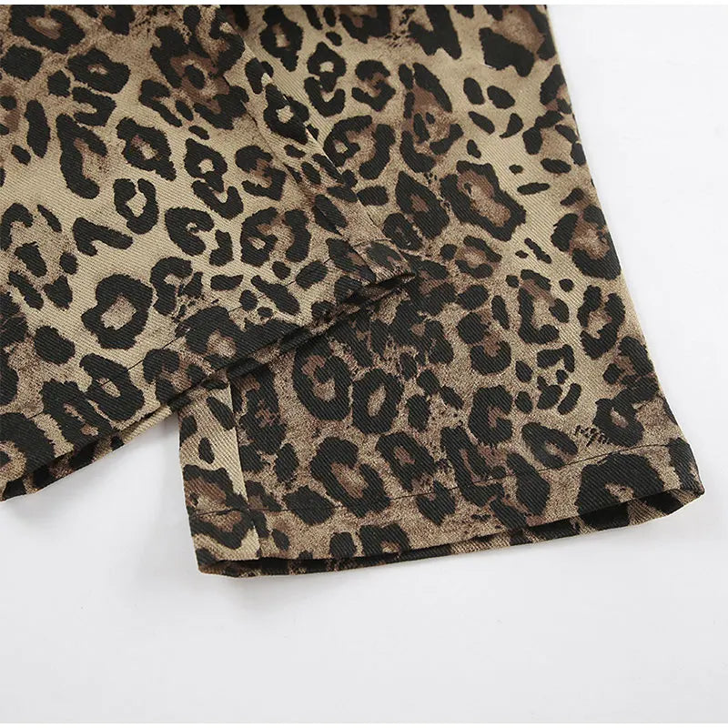 Vintage Leopard Print Pencil Pants For Women Fashion Casual High Waist Buttons Pant Autumn New Lady High Street Commute Trousers