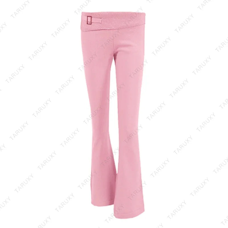 Women Spring Outfits Casual Zipper Sweater Hoodie Set High Waist Flare Pants Suits Pink Knitted Womens Y2k Two Piece Set