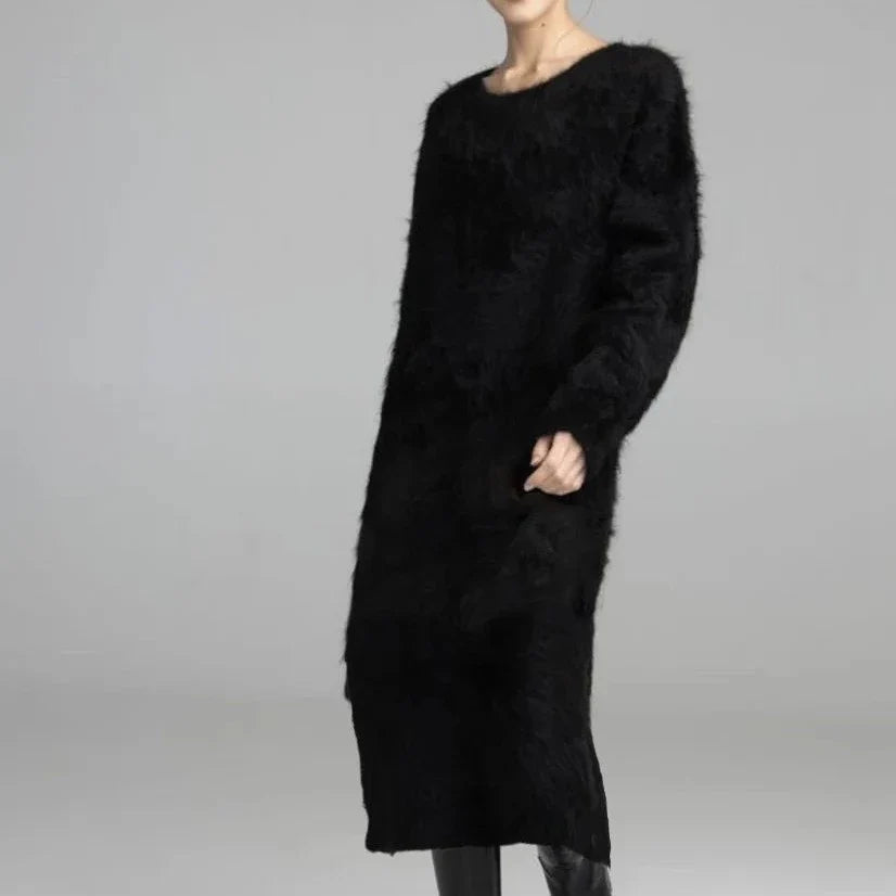 Calie Feather Fuzzy Maxi Sweater Dress