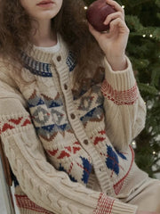 Gabbie Vintage Fair Isle Cable Knit Cardigan