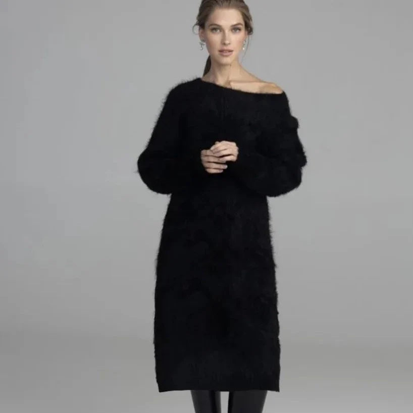 Calie Feather Fuzzy Maxi Sweater Dress