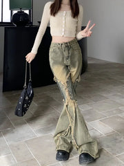 Oversize American Retro Straight Casual Pants Y2k Grunge High Waist Loose Wide Leg  2024 New Bell Bottom Jeans Women