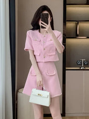 High Quality French Fashion Small Fragrant Two Piece Set For Women Summer Jacket Coat + Short Set Korean Sweet 2 Piece Pant Sets