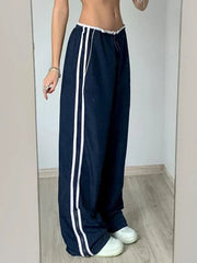 Low Waist Sports Sweatpants Streetwear Y2K Cargo Pants Harajuku Baggy Trousers Side Stripe Elastic Korean fashion 2024