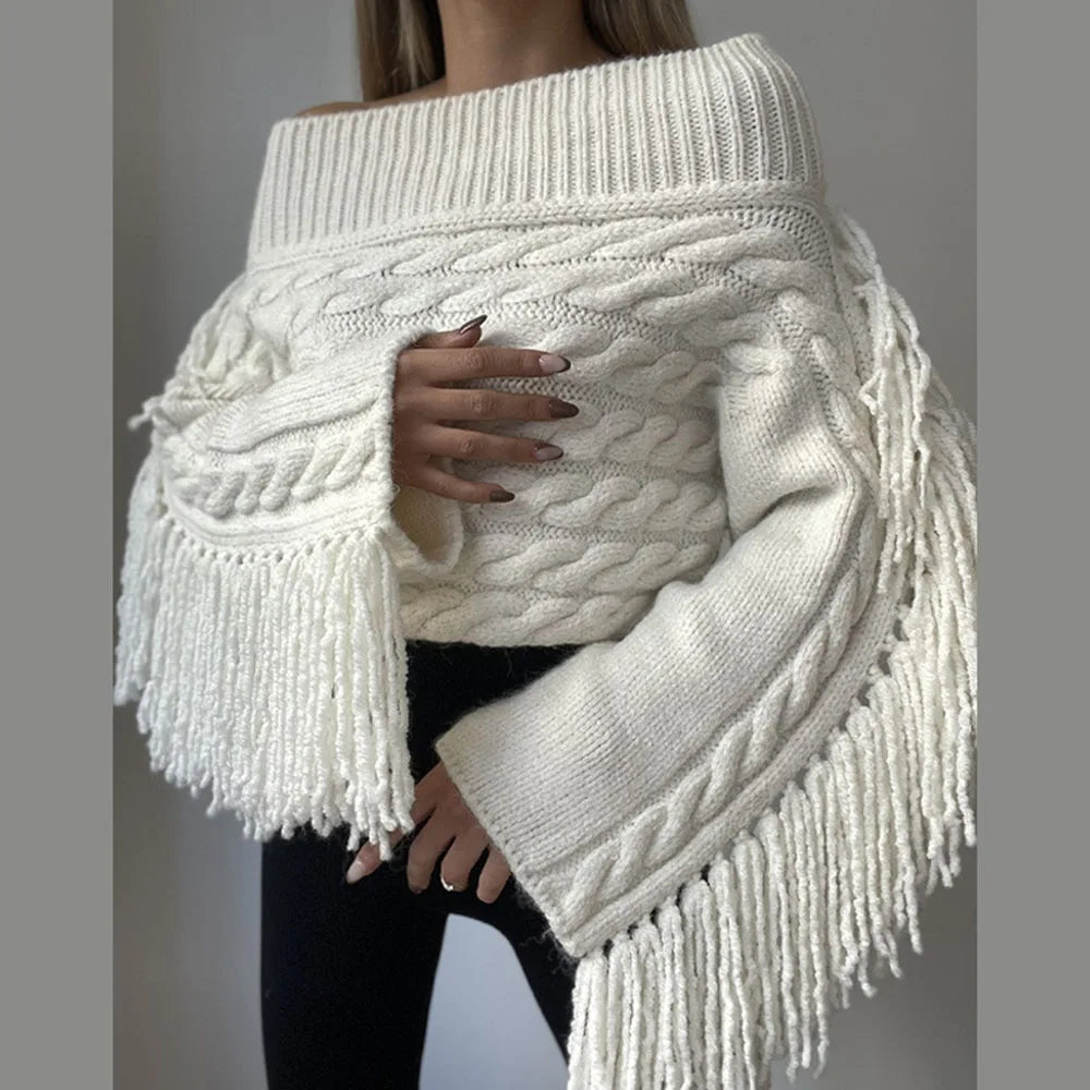 Juliana Tassel Sleeve Cable Knit Sweater