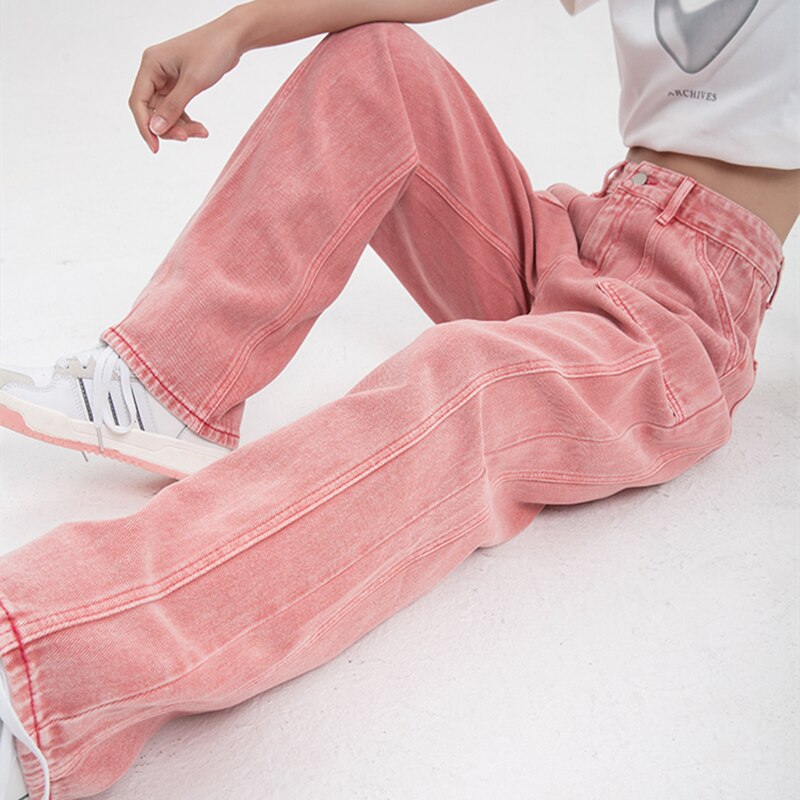 Pink Woman's Jeans High Waist Summer Wide Leg Denim Trouser Baggy Streetwear Chic Design Ladies Vintage Straight Jean Pants