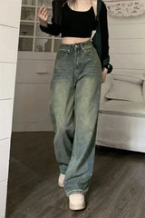 Y2K Baggy Casual Wide Leg Jeans Women Streetwear All-Match Washed Denim Trousers Female Vintage 90S High Waist Straight Pants