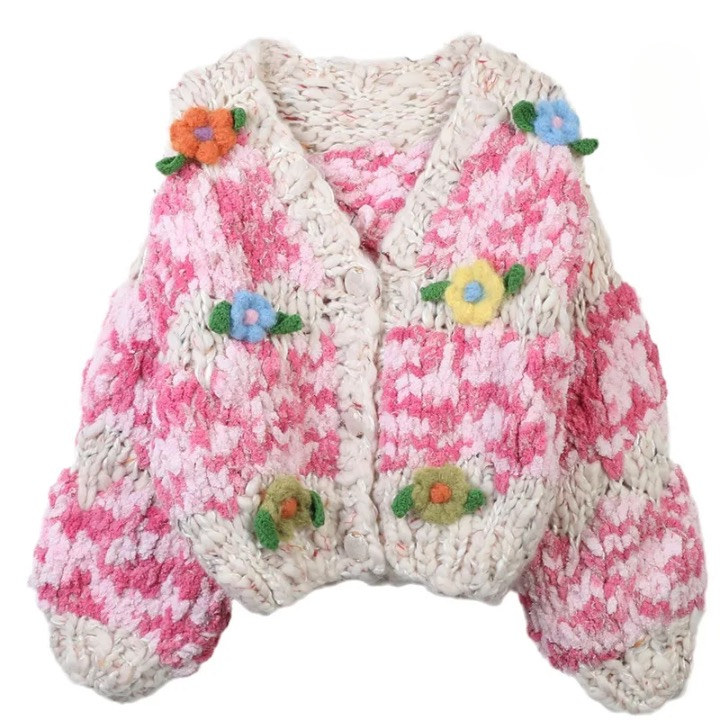 Sweet Floral Hand Crochet Chunky Cardigan