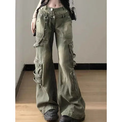 Y2K Gothic Cargo Jeans for Women Grunge Streetwear Baddies Baggy Denim Pants Punk Vintage Korean Fashion Trousers Gyaru